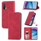 For OnePlus Nord CE 5G Retro Skin Feel Business Magnetic Horizontal Flip Leather Case with Holder & Card Slots & Wallet & Photo Frame(Red) - 1