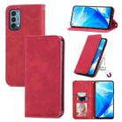 For OnePlus Nord N200 5G Retro Skin Feel Business Magnetic Horizontal Flip Leather Case with Holder & Card Slots & Wallet & Photo Frame(Red) - 1