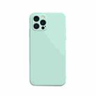 For iPhone 13 Pro Solid Color Cube Straight Edge Liquid Silicone Lining Flannel Case  (Cyan) - 1