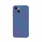 For iPhone 13 Solid Color Cube Straight Edge Liquid Silicone Lining Flannel Case (Blue) - 1