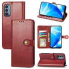 For OnePlus Nord N200 5G Solid Color Leather Buckle Phone Case with Lanyard & Photo Frame & Card Slot & Wallet & Stand Function(Red) - 1