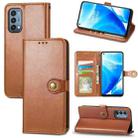 For OnePlus Nord N200 5G Solid Color Leather Buckle Phone Case with Lanyard & Photo Frame & Card Slot & Wallet & Stand Function(Brown) - 1