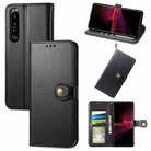 For Sony Xperia 1 III Solid Color Leather Buckle Phone Case with Lanyard & Photo Frame & Card Slot & Wallet & Stand Function(Black) - 1