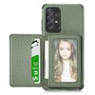 For Samsung Galaxy A52 5G / 4G Carbon Fiber Magnetic Card Bag TPU+PU Shockproof Back Cover Case with Holder & Card Slot & Photo Frame(Green) - 1