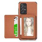 For Samsung Galaxy A52 5G / 4G Carbon Fiber Magnetic Card Bag TPU+PU Shockproof Back Cover Case with Holder & Card Slot & Photo Frame(Brown) - 1