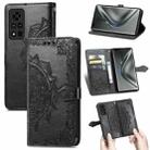 For Honor V40 5G Mandala Flower Embossed Horizontal Flip Leather Case with Bracket / Card Slot / Wallet / Lanyard(Black) - 1