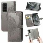 For Honor V40 5G Mandala Flower Embossed Horizontal Flip Leather Case with Bracket / Card Slot / Wallet / Lanyard(Grey) - 1