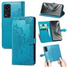 For Honor V40 5G Mandala Flower Embossed Horizontal Flip Leather Case with Bracket / Card Slot / Wallet / Lanyard(Blue) - 1