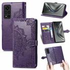 For Honor V40 5G Mandala Flower Embossed Horizontal Flip Leather Case with Bracket / Card Slot / Wallet / Lanyard(Purple) - 1