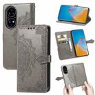 For Huawei P50 Mandala Flower Embossed Horizontal Flip Leather Case with Bracket / Card Slot / Wallet / Lanyard(Grey) - 1