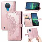 For Nokia 1.4 Mandala Flower Embossed Horizontal Flip Leather Case with Bracket / Card Slot / Wallet / Lanyard(Rose Gold) - 1