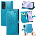 For Vivo S9e Mandala Flower Embossed Horizontal Flip Leather Case with Bracket / Card Slot / Wallet / Lanyard(Blue) - 1