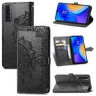 For TCL 20 SE Mandala Flower Embossed Horizontal Flip Leather Case with Bracket / Card Slot / Wallet / Lanyard(Black) - 1