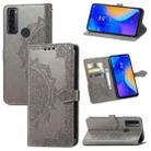 For TCL 20 SE Mandala Flower Embossed Horizontal Flip Leather Case with Bracket / Card Slot / Wallet / Lanyard(Grey) - 1