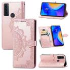 For TCL 20 SE Mandala Flower Embossed Horizontal Flip Leather Case with Bracket / Card Slot / Wallet / Lanyard(Rose Gold) - 1