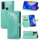 For TCL 20 SE Mandala Flower Embossed Horizontal Flip Leather Case with Bracket / Card Slot / Wallet / Lanyard(Green) - 1