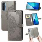 For TCL 20S Mandala Flower Embossed Horizontal Flip Leather Case with Bracket / Card Slot / Wallet / Lanyard(Grey) - 1