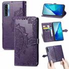 For TCL 20S Mandala Flower Embossed Horizontal Flip Leather Case with Bracket / Card Slot / Wallet / Lanyard(Purple) - 1