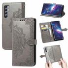 For TCL 20 Pro 5G Mandala Flower Embossed Horizontal Flip Leather Case with Bracket / Card Slot / Wallet / Lanyard(Grey) - 1