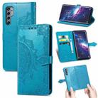 For TCL 20 Pro 5G Mandala Flower Embossed Horizontal Flip Leather Case with Bracket / Card Slot / Wallet / Lanyard(Blue) - 1