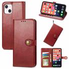 For iPhone 13 mini  Solid Color Leather Buckle Phone Case with Lanyard & Photo Frame & Card Slot & Wallet & Stand Function(Red) - 1