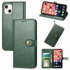 For iPhone 13 mini  Solid Color Leather Buckle Phone Case with Lanyard & Photo Frame & Card Slot & Wallet & Stand Function(Green) - 1