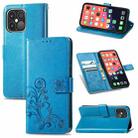 For iPhone 13 Pro Max  Four-leaf Clover Clasp Embossed Buckle Mobile Phone Protection Leather Case with Lanyard & Card Slot & Wallet & Bracket Function(Blue) - 1