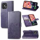 For iPhone 13 Pro Max  Four-leaf Clover Clasp Embossed Buckle Mobile Phone Protection Leather Case with Lanyard & Card Slot & Wallet & Bracket Function(Purple) - 1
