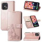 For iPhone 13 Pro Four-leaf Clover Clasp Embossed Buckle Mobile Phone Protection Leather Case with Lanyard & Card Slot & Wallet & Bracket Function(Rose Gold) - 1