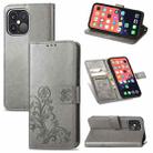 For iPhone 13 Pro Four-leaf Clover Clasp Embossed Buckle Mobile Phone Protection Leather Case with Lanyard & Card Slot & Wallet & Bracket Function(Grey) - 1