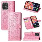 For iPhone 13 Pro Max Cute Cat and Dog Embossed Horizontal Flip Leather Case with Holder & Card Slots & Wallet & Lanyard (Pink) - 1