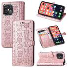 For iPhone 13 Pro Max Cute Cat and Dog Embossed Horizontal Flip Leather Case with Holder & Card Slots & Wallet & Lanyard (Rose Gold) - 1