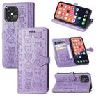 For iPhone 13 Pro Max Cute Cat and Dog Embossed Horizontal Flip Leather Case with Holder & Card Slots & Wallet & Lanyard (Purple) - 1