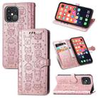 For iPhone 13 Pro Cute Cat and Dog Embossed Horizontal Flip Leather Case with Holder & Card Slots & Wallet & Lanyard (Rose Gold) - 1