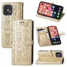 For iPhone 13 Pro Cute Cat and Dog Embossed Horizontal Flip Leather Case with Holder & Card Slots & Wallet & Lanyard (Gold) - 1