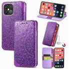 For iPhone 13 Pro Max  Blooming Mandala Embossed Pattern Magnetic Horizontal Flip Leather Case with Holder & Card Slots & Wallet(Purple) - 1
