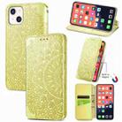 For iPhone 13 Blooming Mandala Embossed Pattern Magnetic Horizontal Flip Leather Case with Holder & Card Slots & Wallet(Yellow) - 1