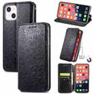 For iPhone 13 mini  Blooming Mandala Embossed Pattern Magnetic Horizontal Flip Leather Case with Holder & Card Slots & Wallet(Black) - 1