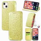 For iPhone 13 mini  Blooming Mandala Embossed Pattern Magnetic Horizontal Flip Leather Case with Holder & Card Slots & Wallet(Yellow) - 1