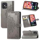 For iPhone 13 Pro Max Mandala Flower Embossed Horizontal Flip Leather Case with Holder & Three Card Slots & Wallet & Lanyard  (Grey) - 1