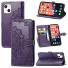 For iPhone 13 Mandala Flower Embossed Horizontal Flip Leather Case with Holder & Three Card Slots & Wallet & Lanyard (Purple) - 1