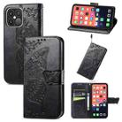 For iPhone 13 Pro Max Butterfly Love Flower Embossed Horizontal Flip Leather Case with Bracket / Card Slot / Wallet / Lanyard (Black) - 1
