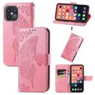 For iPhone 13 Pro Max Butterfly Love Flower Embossed Horizontal Flip Leather Case with Bracket / Card Slot / Wallet / Lanyard (Pink) - 1