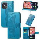 For iPhone 13 Pro Max Butterfly Love Flower Embossed Horizontal Flip Leather Case with Bracket / Card Slot / Wallet / Lanyard (Blue) - 1