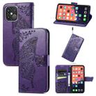 For iPhone 13 Pro Max Butterfly Love Flower Embossed Horizontal Flip Leather Case with Bracket / Card Slot / Wallet / Lanyard (Dark Purple) - 1