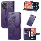 For iPhone 13 Pro Butterfly Love Flower Embossed Horizontal Flip Leather Case with Bracket / Card Slot / Wallet / Lanyard (Dark Purple) - 1