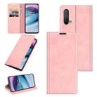 For OnePlus Nord CE 5G Retro-skin Business Magnetic Suction Leather Case with Holder & Card Slots & Wallet(Pink) - 1