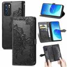 For OPPO Reno6 5G Mandala Flower Embossed Horizontal Flip Leather Case with Holder & Three Card Slots & Wallet & Lanyard(Black) - 1