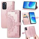 For OPPO Reno6 5G Mandala Flower Embossed Horizontal Flip Leather Case with Holder & Three Card Slots & Wallet & Lanyard(Rose Gold) - 1