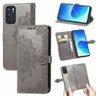 For OPPO Reno6 5G Mandala Flower Embossed Horizontal Flip Leather Case with Holder & Three Card Slots & Wallet & Lanyard(Grey) - 1